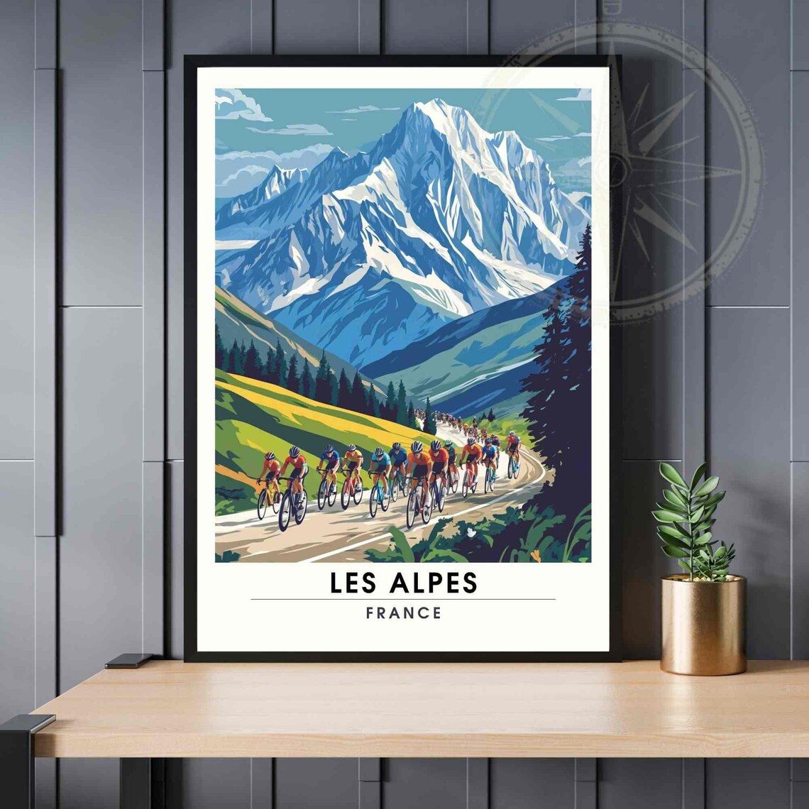 Les Alpes France Tour de France Cyclists Mountain Road Travel Poster