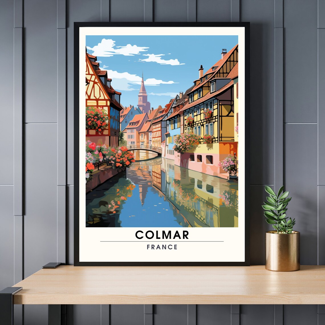 Colmar France Canal Half Timbered Houses Flower Travel Poster