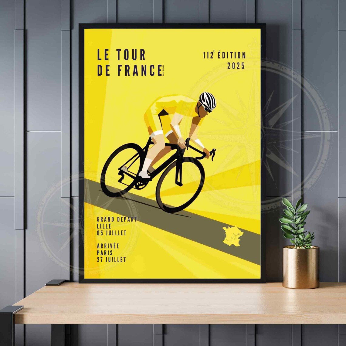 Official 2025 Tour de France Yellow Jersey Poster Lille to Paris