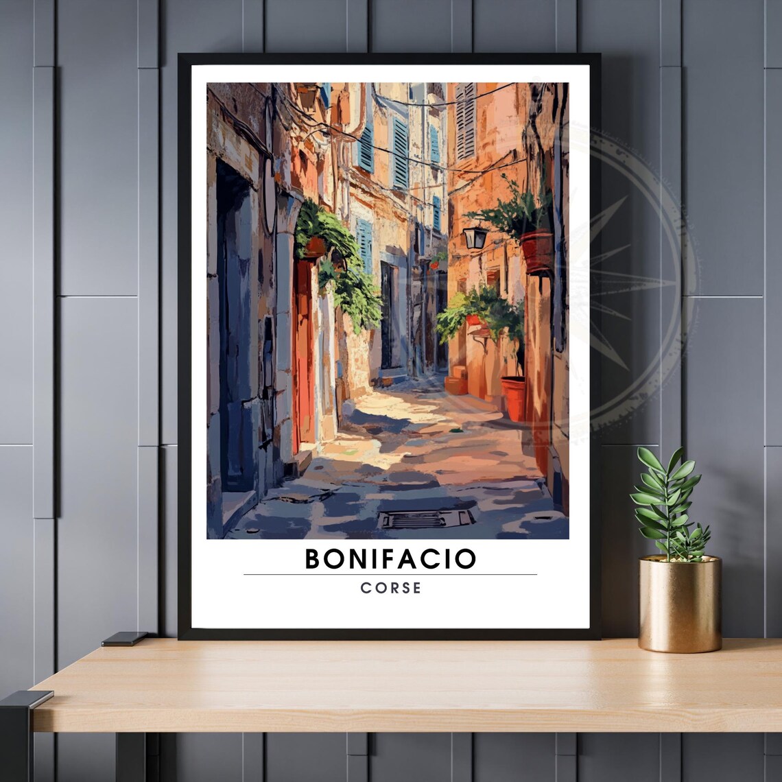 Bonifacio Corsica Old Town Alley Plants Illustration Travel Poster