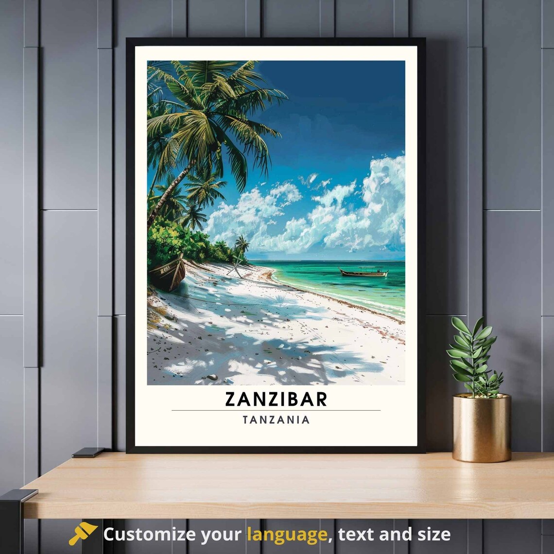 Zanzibar Travel Poster, White Sandy Beach Paradise