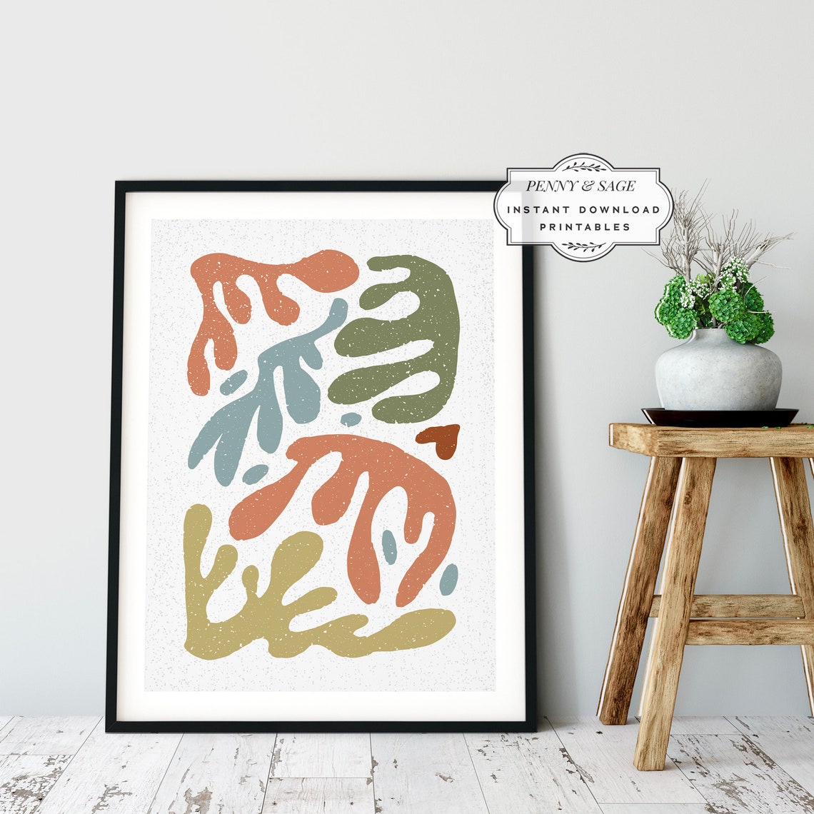 Japandi Organic Leaf Poster Matisse Cutout Earth Tone Abstract Decor