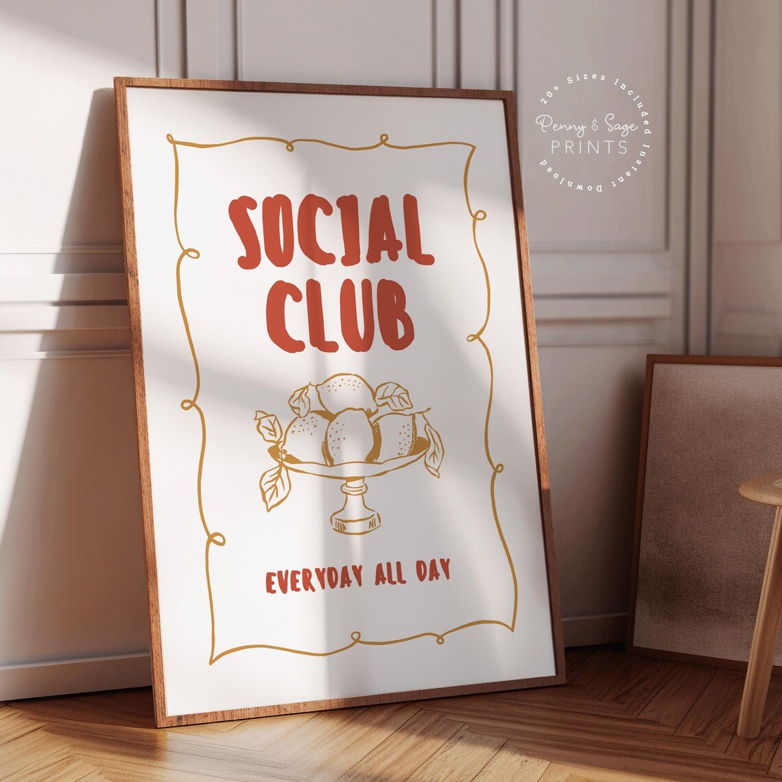 Social Club Everyday All Day Retro Orange Fruit Bowl Art Poster - Image 2