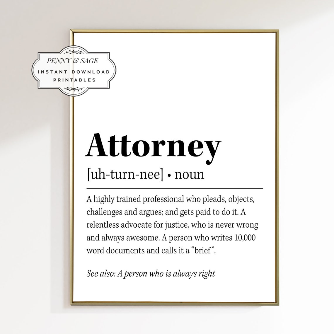 Attorney Dictionary Definition Poster Funny Lawyer Gift For Law Office