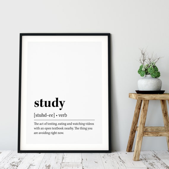 Study Definition Wall Art Study Quote Decor Black And White Prints Wall Art Gift For Teen