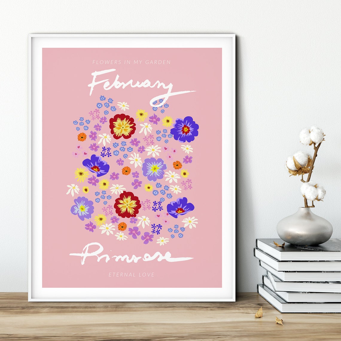 Flower Market February Month Print Botanical Wall Art Monthly Flower Wall Art Flower Market Poster Floral Art Primrose - Image 2