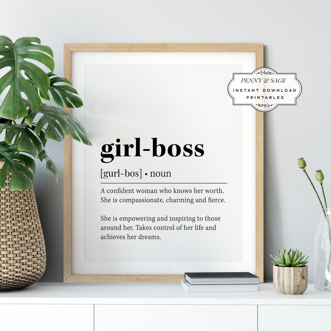 Girl Boss Definition Quote Decor, Wall Art Print