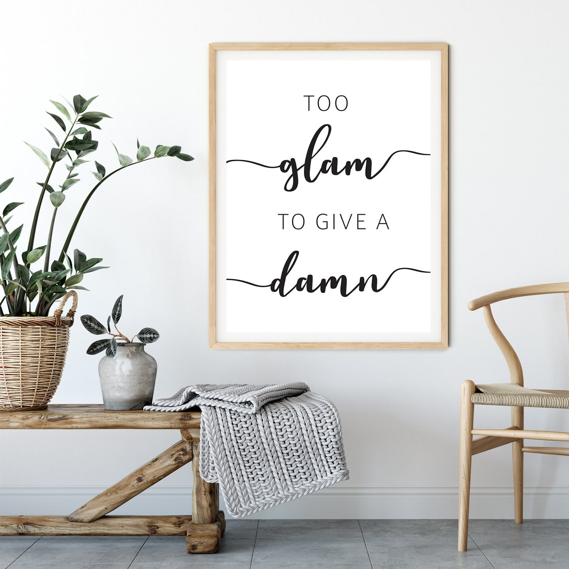 Too Glam To Give A Damn Script Typography Minimalist Quote Poster - Image 2