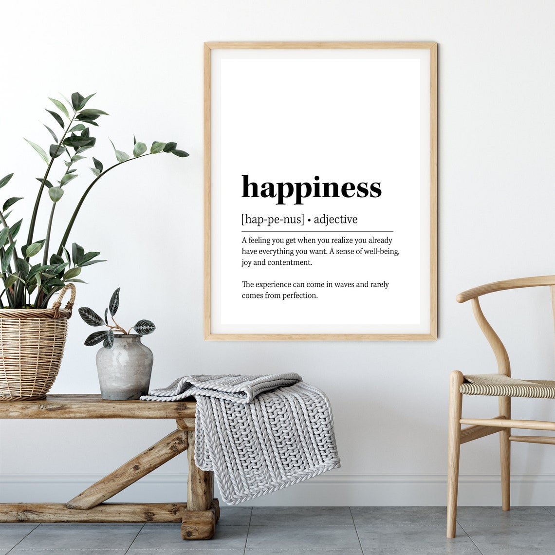 Happiness Definition Dictionary Style Black White Quote Poster - Image 2