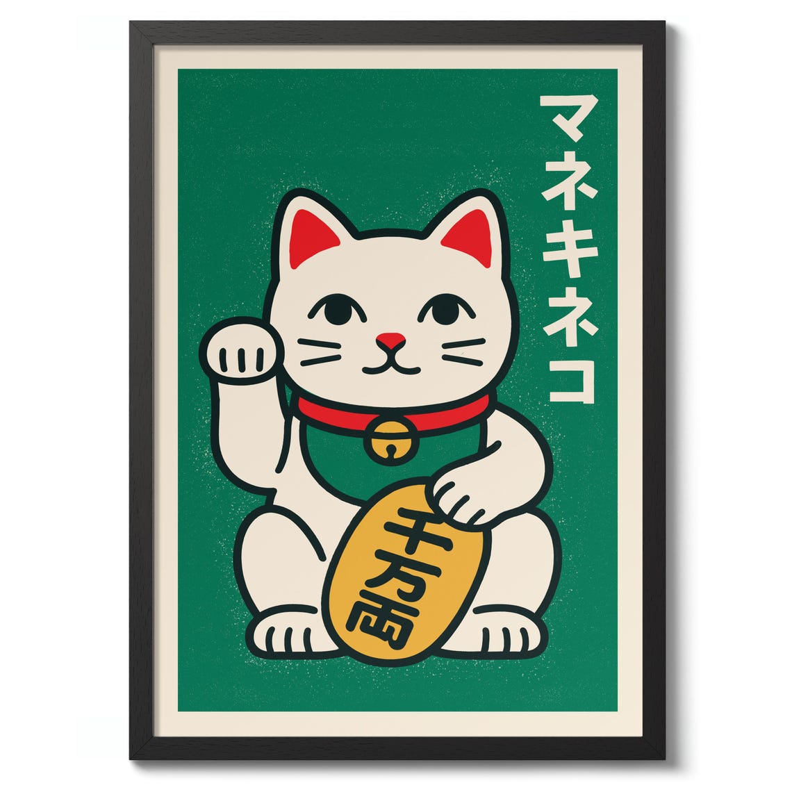 Maneki Neko Print Lucky Cat Poster Japanese Wall Art Decor Vintage Graphic Illustration Matchbox Theme Gift