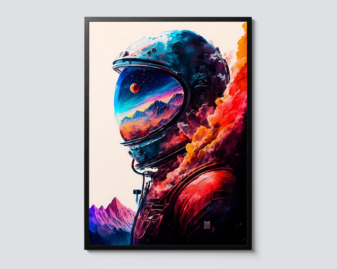 Lone Astronaut Scifi Space Poster, Modern Watercolour