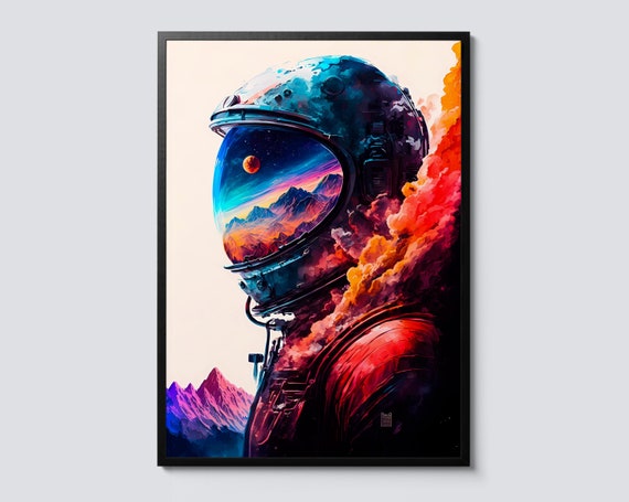 Lone Astronaut Scifi Space Poster, Modern Watercolour