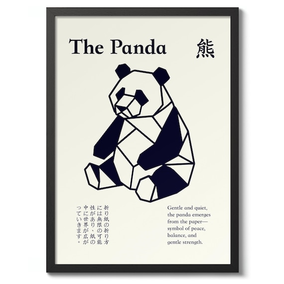 The Panda Japanese Print Line Art Poster Origami Wall Decor For Japan Lovers