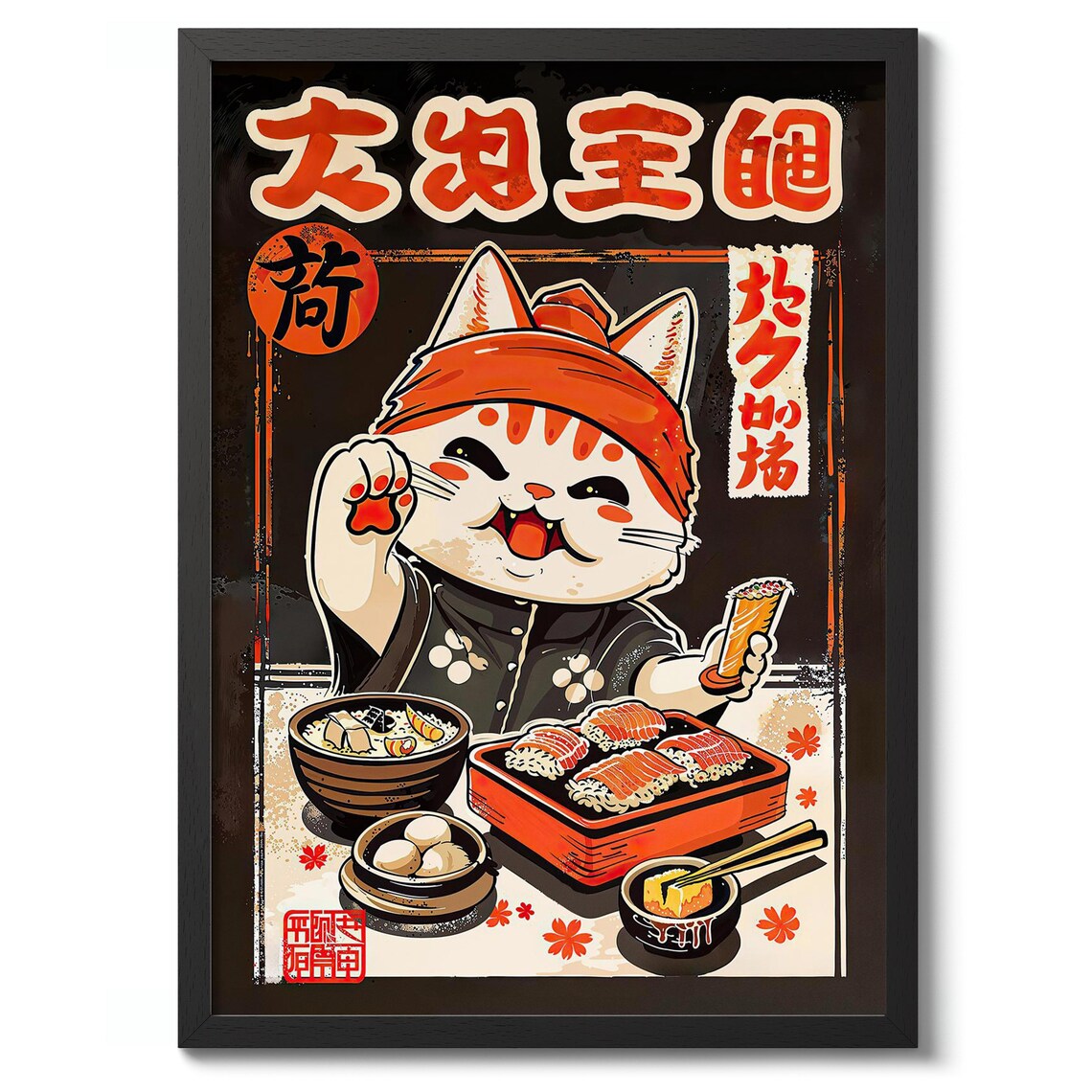 Manekineko Sushi Cat Cute Anime Art Print
