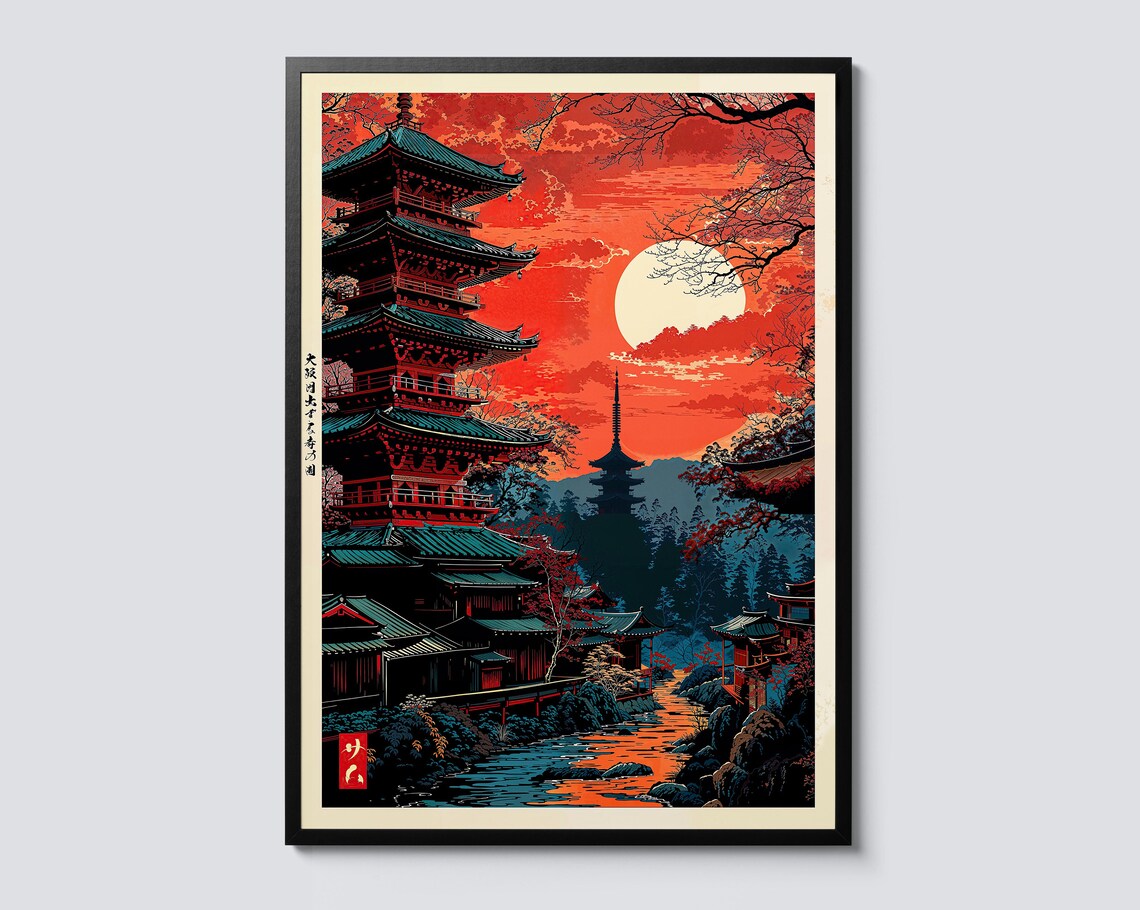 Tokyo Temple Anime-Inspired Ukiyo-E Travel Poster