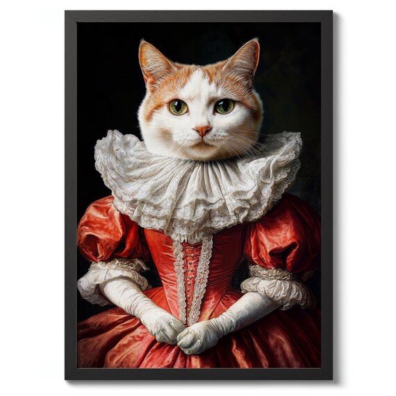Ginger Cat Tudor Queen Portrait in Red Renaissance Gown Poster
