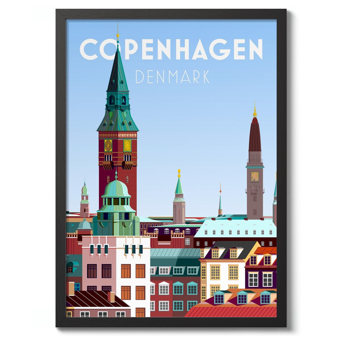 Copenhagen Denmark City Towers Skyline Modern Graphic Travel Poster