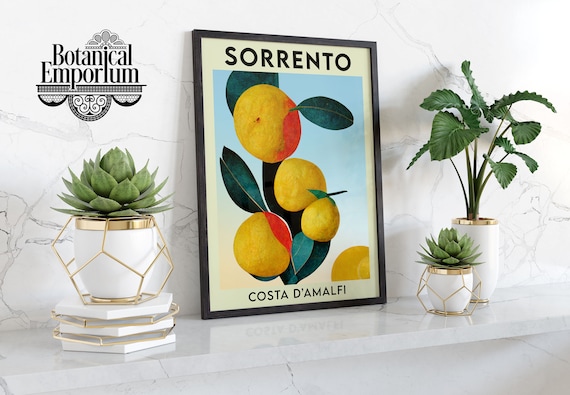 Sorrento Lemons Flower Market Poster, Mid-Century