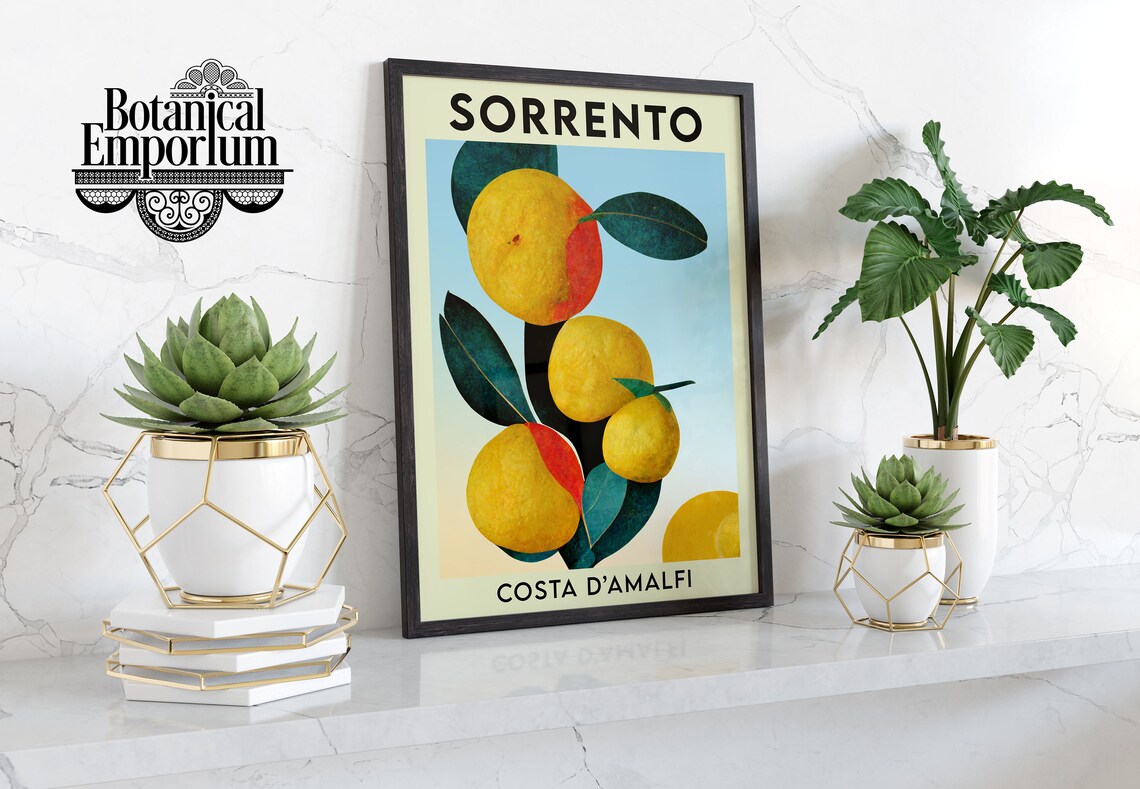 Sorrento Lemons Flower Market Poster, Mid-Century