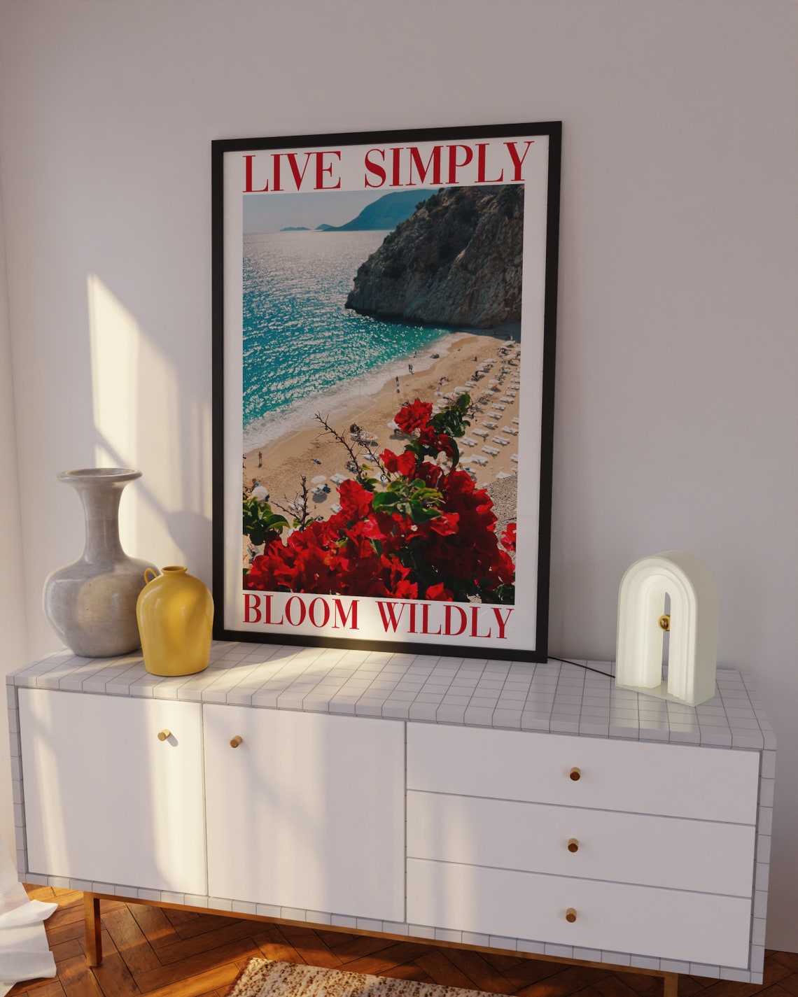 Live Simply Bloom Wildly Beach Cove Travel Typography Art Poster - Image 2