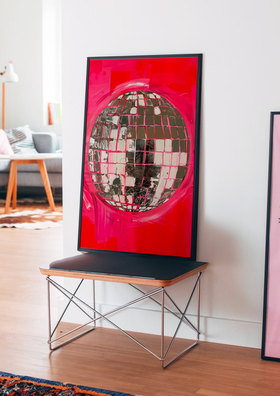 Shimmering Disco Ball on a Bold Red Background Pop Art Poster - Image 3