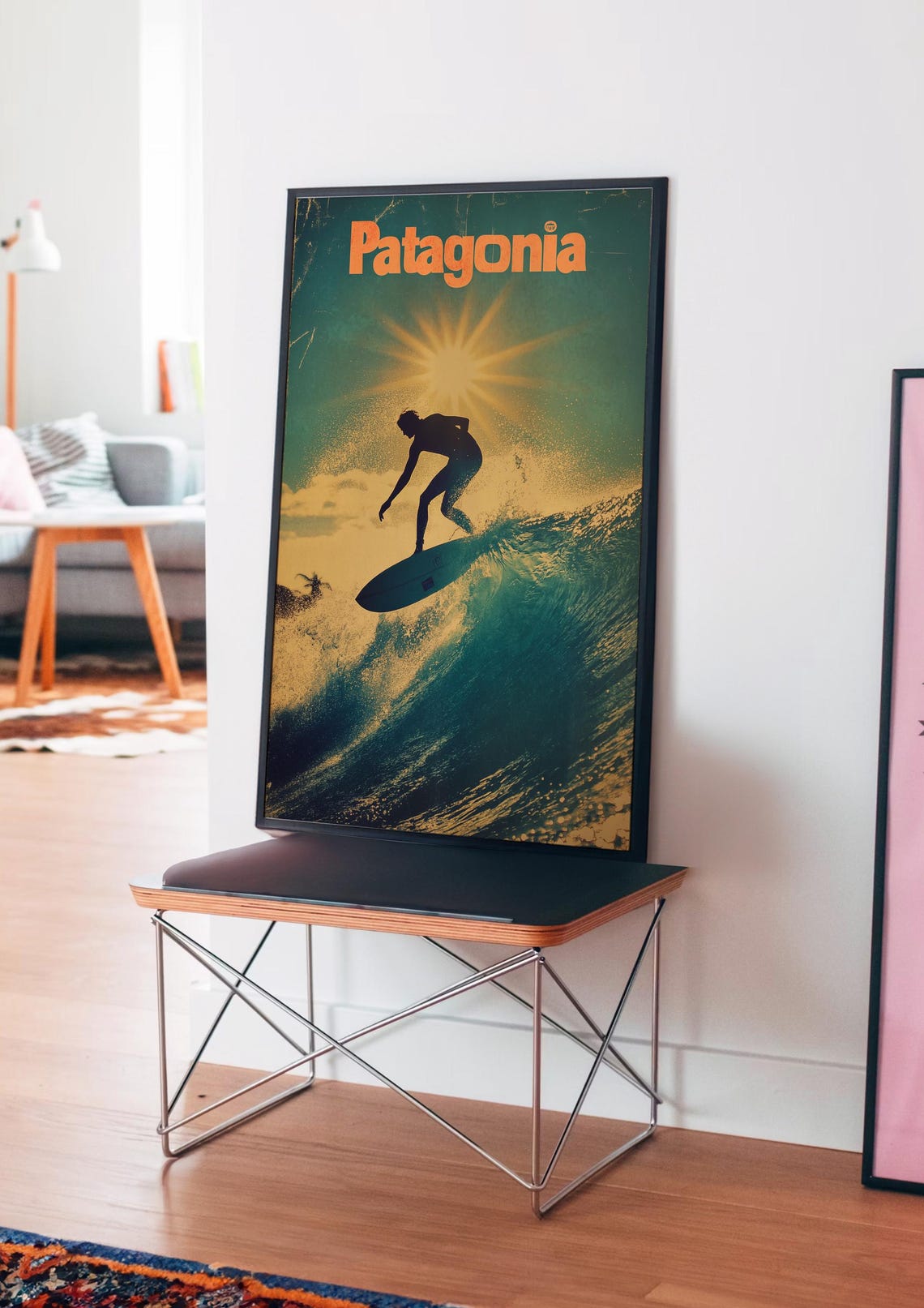 Patagonia Sunset Surf Poster with Silhouetted Surfer on Big Wave - Image 4