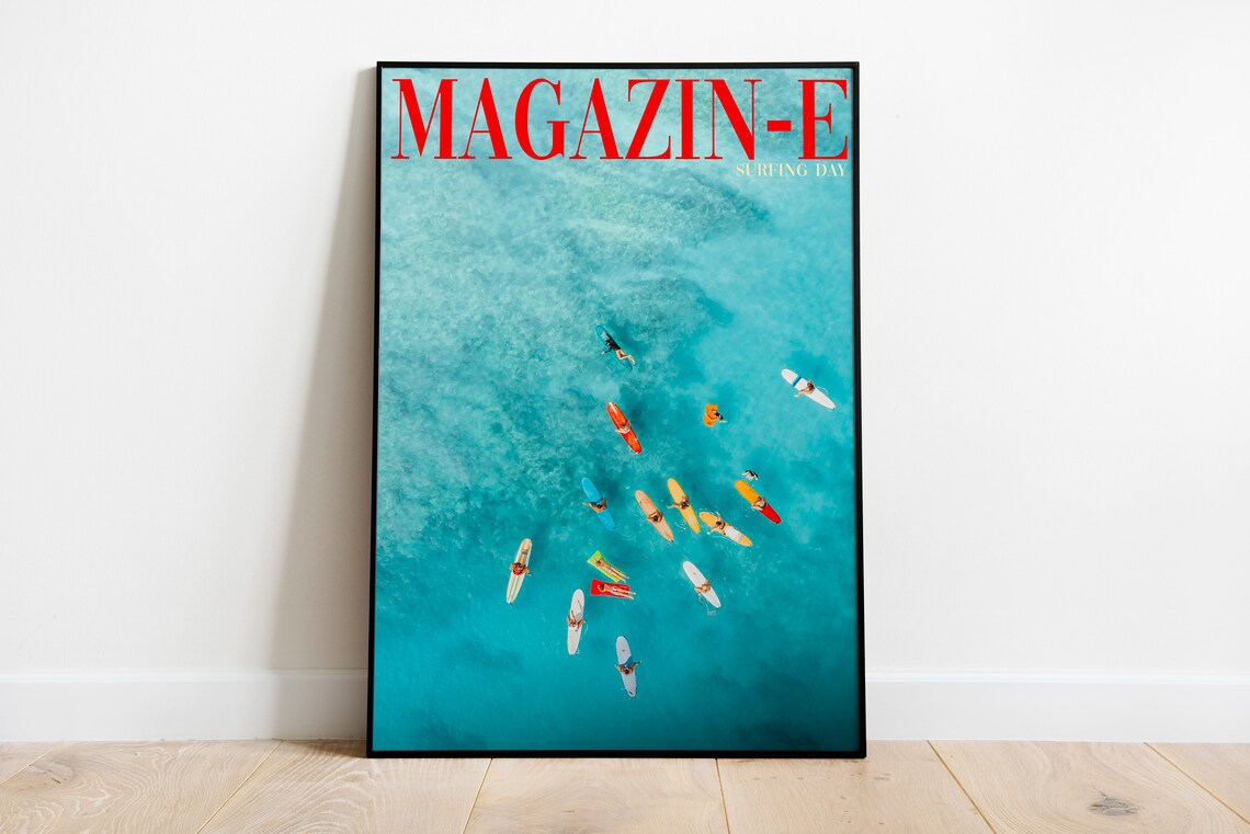 Magazin-E Surf Poster with Aerial Turquoise Sea and Colorful Surfers - Image 3