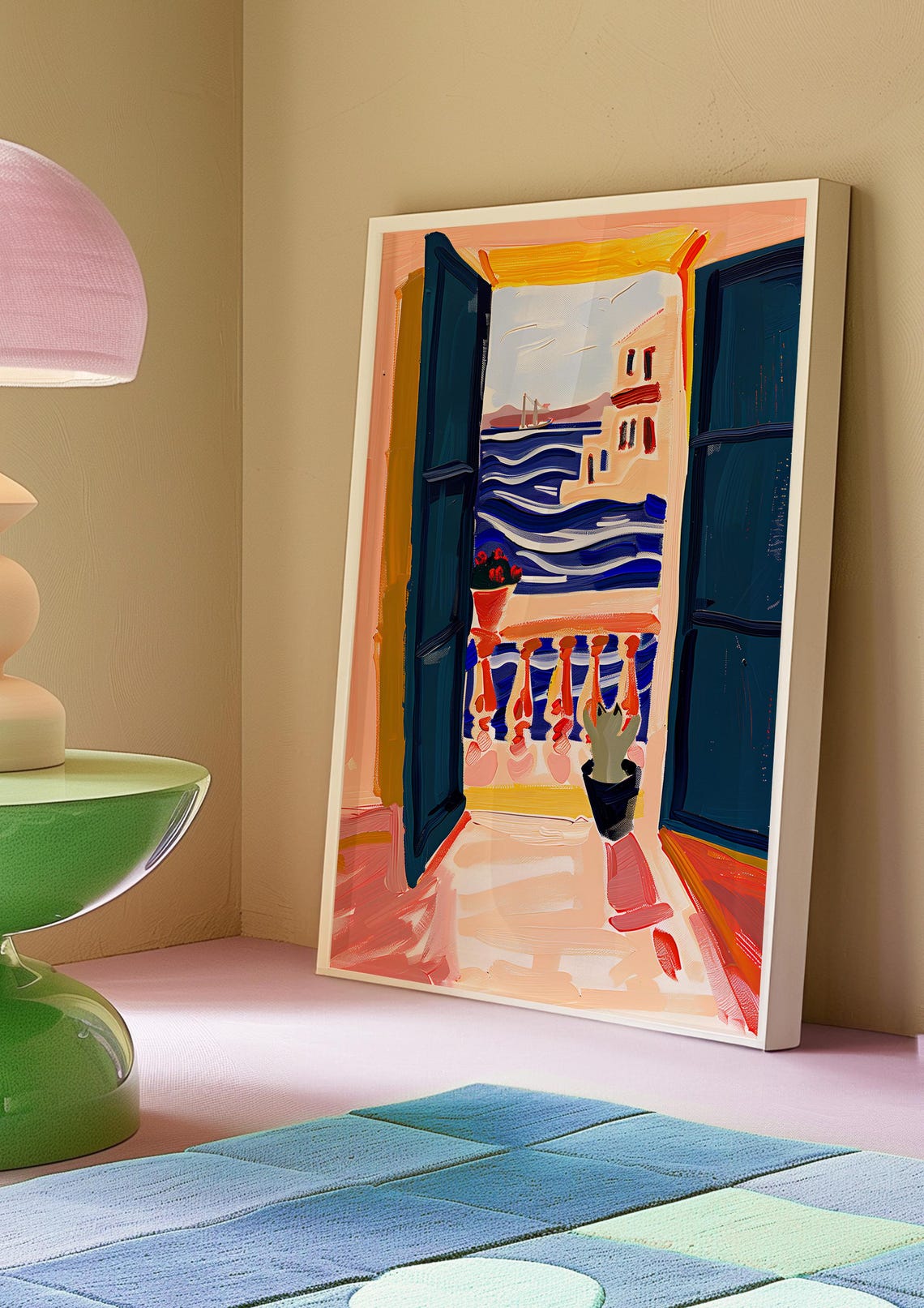 Matisse Style Open Window Balcony View Over the Blue Sea Poster - Image 2
