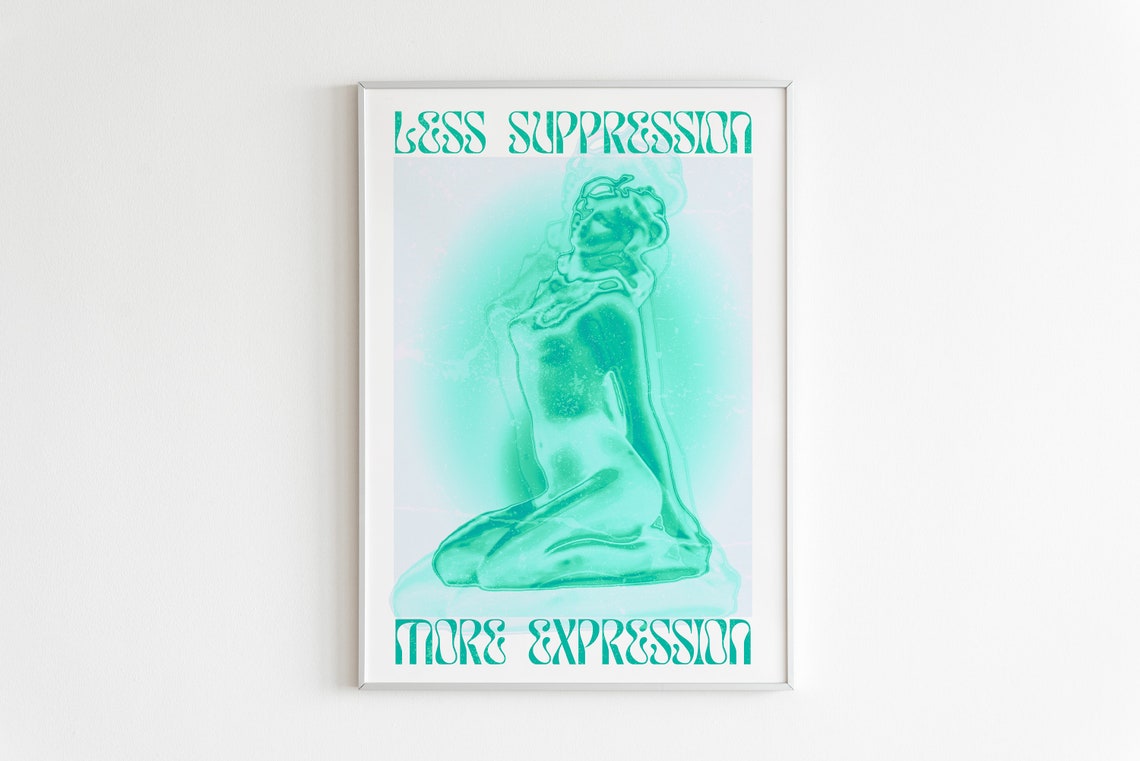 Less Suppression More Expression Mint Green Affirmation Poster - Image 3