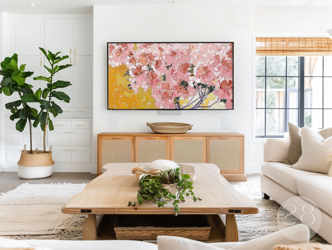 Blooming Azaleas Pink White Blossoms Gold Mosaic Texture Wall Art - Image 3