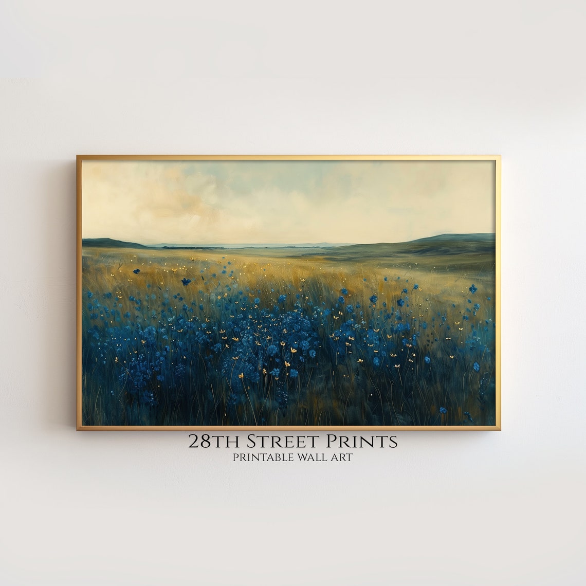 Moody Blue Wildflowers Golden Prairie Dramatic Sunset Light Poster - Image 2
