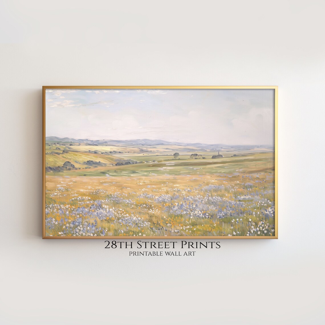Pastel Wildflower Meadow Purple Gold Blooms Rolling Hills Poster - Image 2
