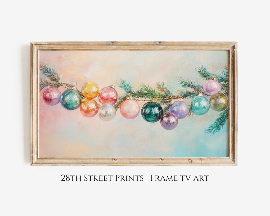 Pastel Vintage Christmas Ornaments Holiday Wall Art