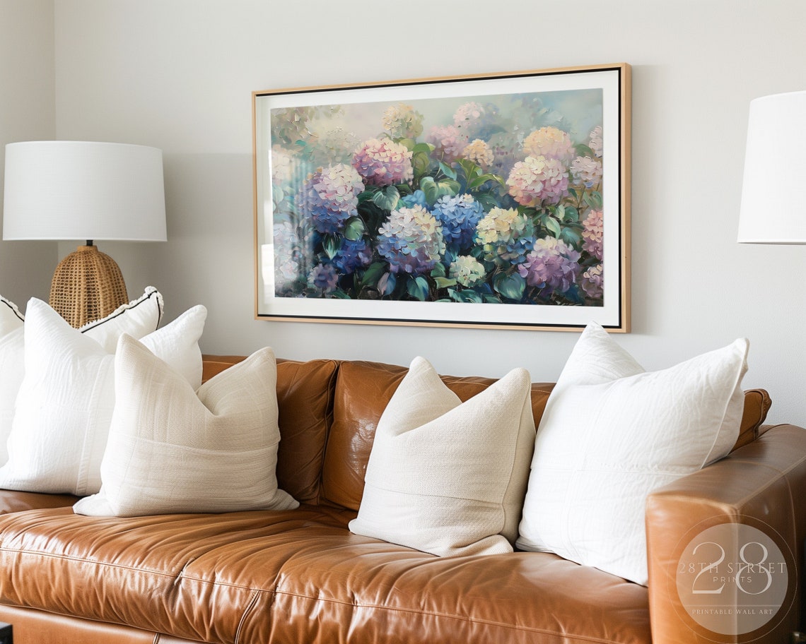 Pastel Hydrangea Bush Pink Blue Lavender Blooms Impressionist Poster - Image 3
