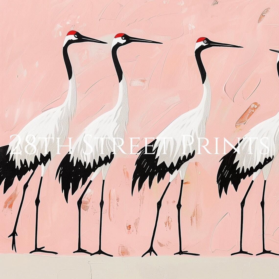 Crane Summer Art Print, Pink Seasonal Decor - Image 3