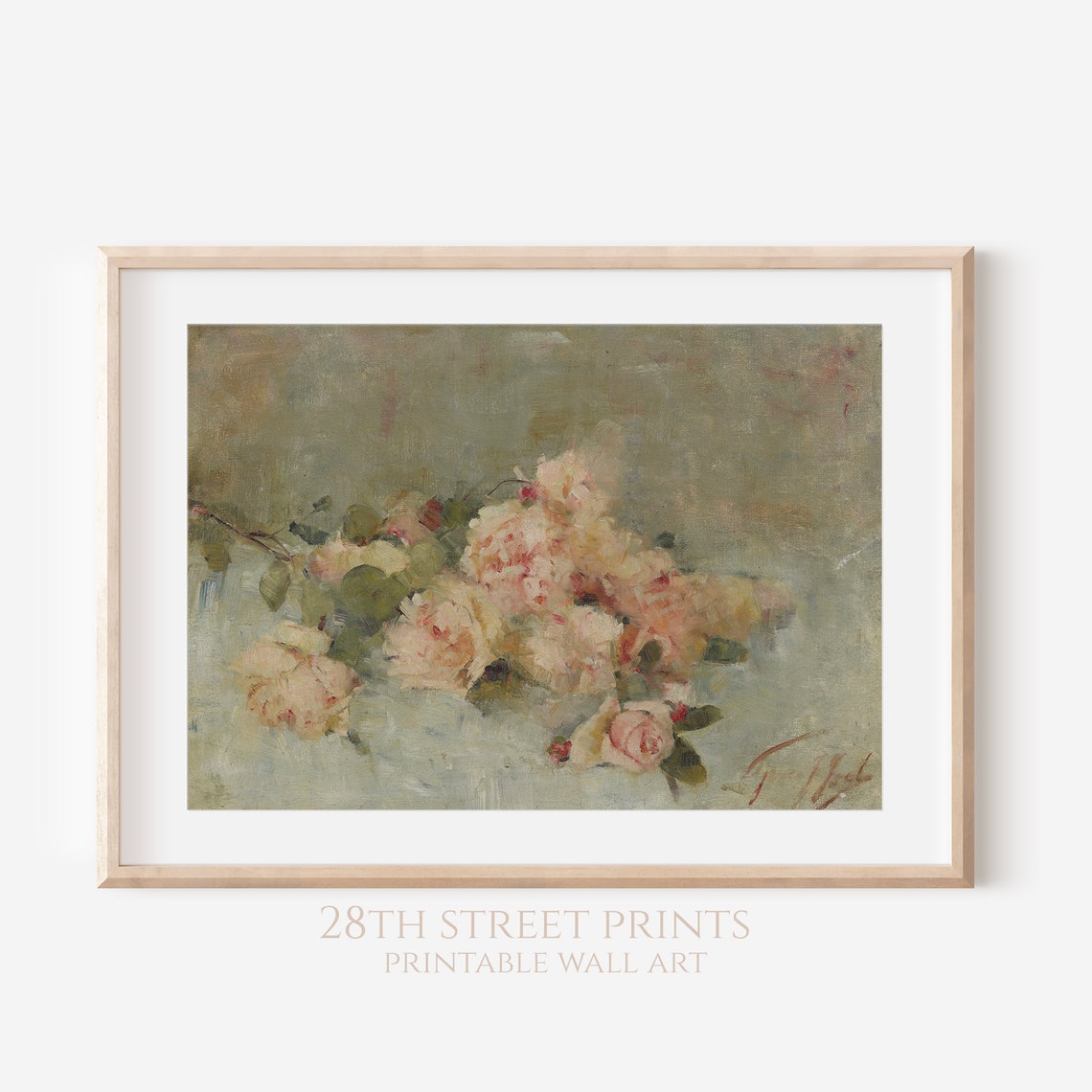Vintage Pink Roses Oil Painting Pastel Summer Roses Art Girls Room Wall Art Print Instant Nursery Art Print - Image 2