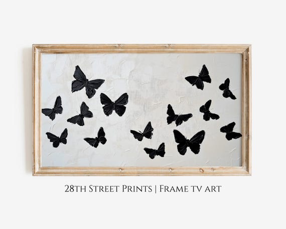 Frame Tv Art Black Butterfly Painting Cute Textured Whimsical Fall Art Girls Bedroom Birthday Party Frame Tv Art