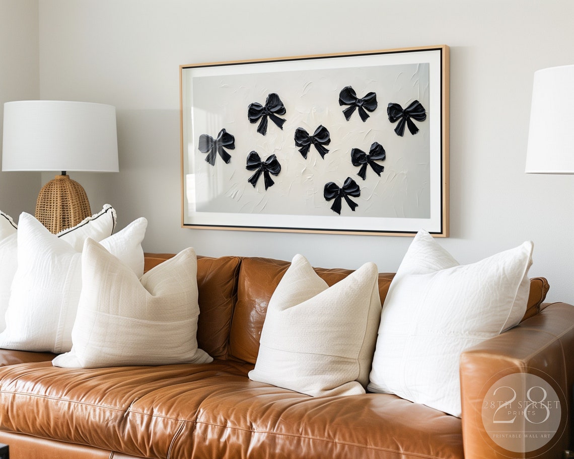 Black Bows Coquette Halloween Textured Off White Canvas Wall Art - Image 3