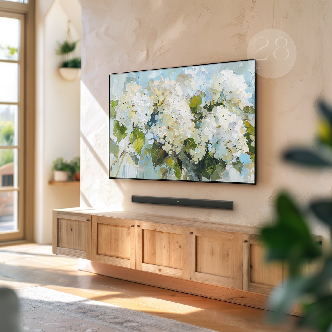 Spring White Hydrangea Flowers Art Print - Image 2