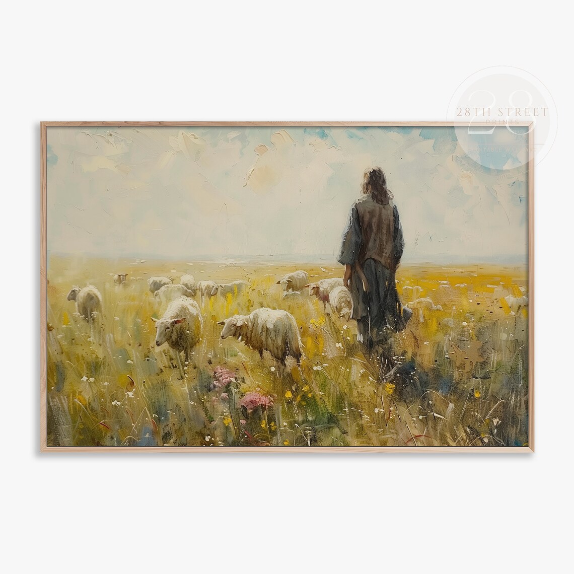 Jesus Shepherd Oil Painting Spring Art Print