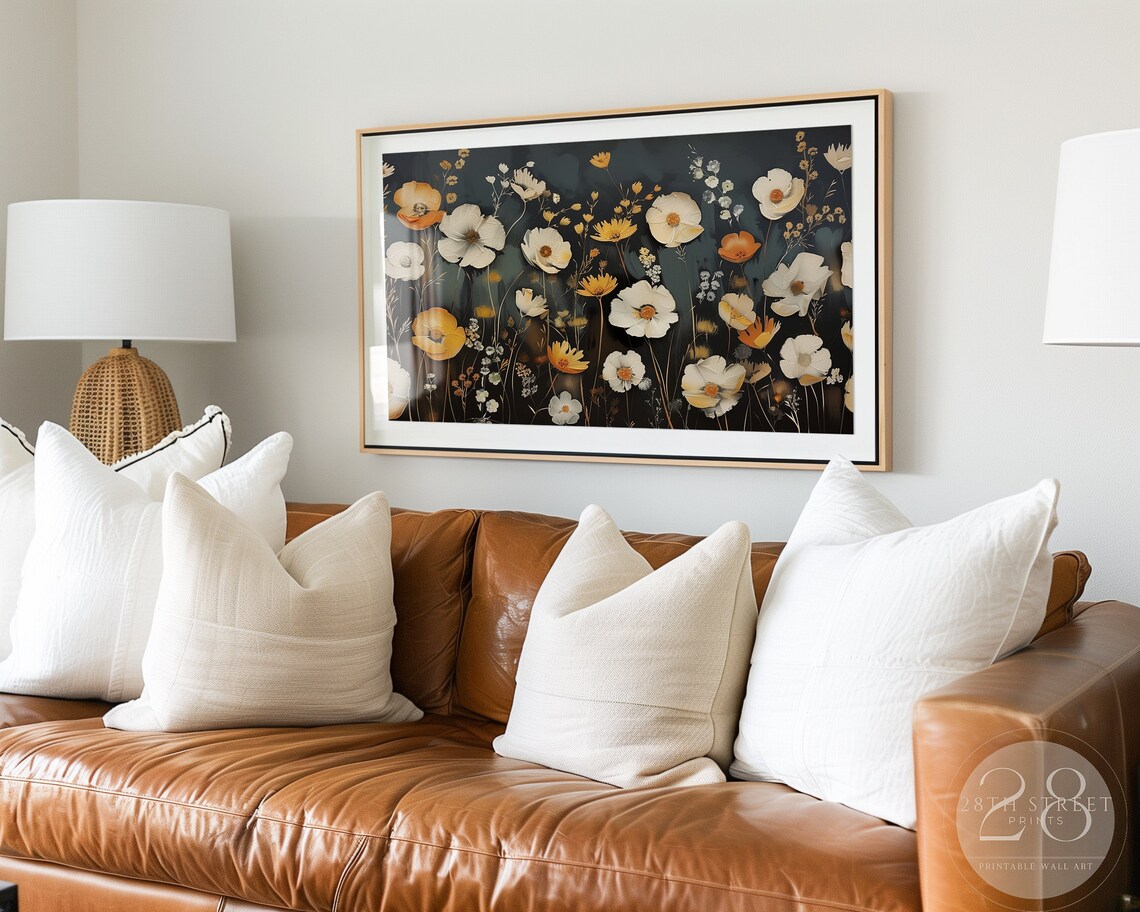 Moody Autumn Wildflower Field Painting Dark Floral Fall Decor Poster - Image 2