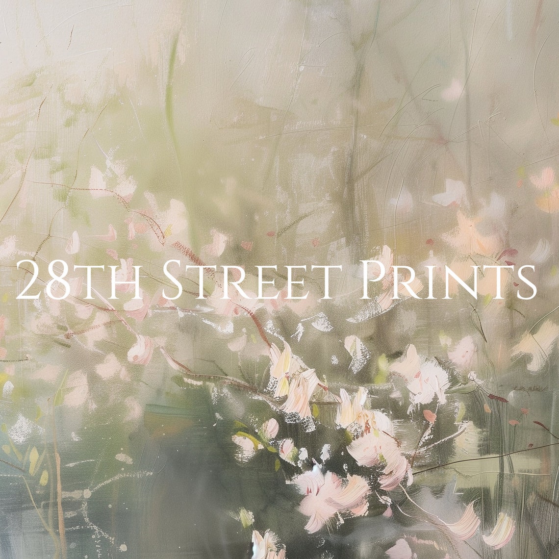 Abstract White Pink Wildflowers Misty Blue Floral Oil Style Poster - Image 2