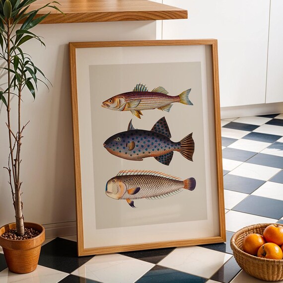 Vintage Style Fish Art Kitchen Wall Art Gallery Wall Art
