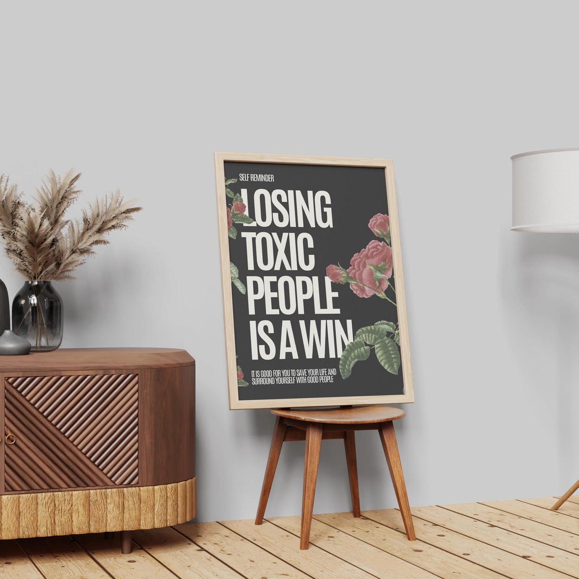 Losing Toxic People Typography Print Uplifting Wall Art Positive Quote Poster Self Love Reminder Floral Typography Print Moody Decor - Image 4