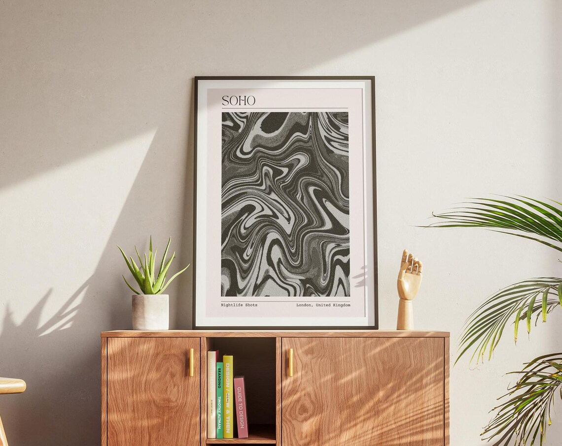 Soho London Monochrome Marble Swirl Poster Nightlife Shots Urban Decor - Image 2