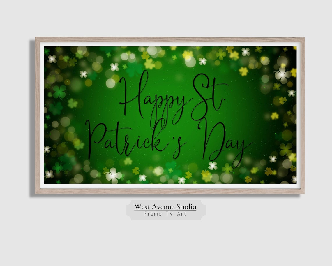 Happy St Patrick's Day Green Bokeh Shamrock Clover Festive Art Poster - Image 5