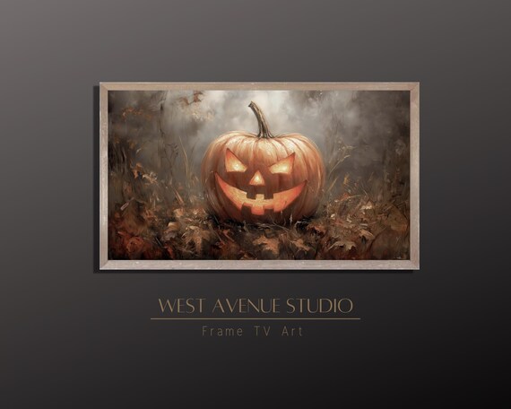 Glowing Jack O Lantern Autumn Field Misty Halloween Pumpkin Painting Poster
