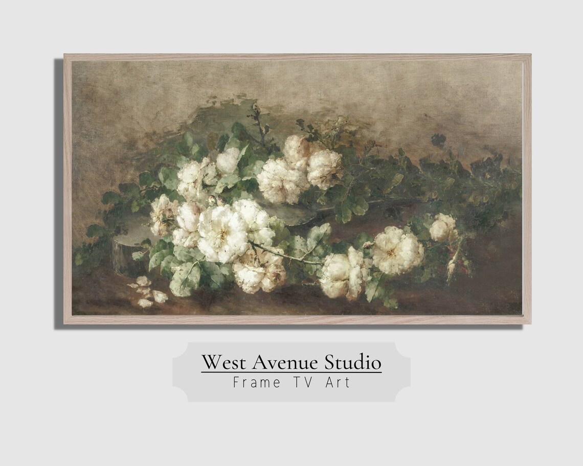 Vintage White Roses Dark Background Antique Botanical Painting Poster - Image 4