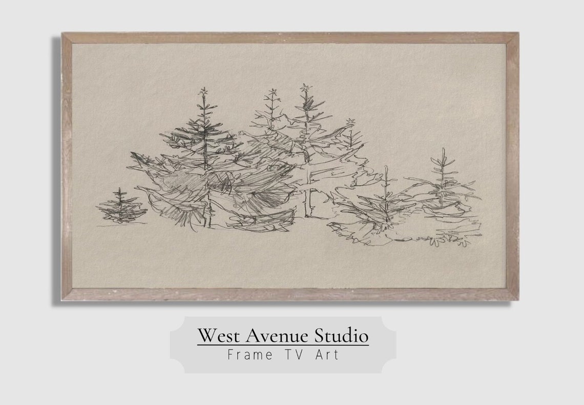 Minimalist Pine Tree Sketch Winter Forest Rustic Botanical Art Poster