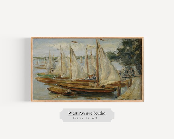 Vintage Sailboat Harbor Impressionist Seascape Summer Nautical Art Poster
